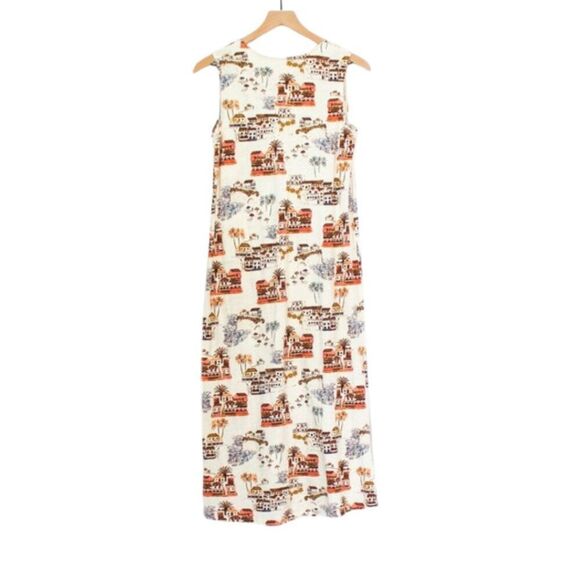 Naturals D&Co Cotton Linen Blend Villa Print Sleeveless Tank Midi Dress Small - Picture 3 of 7